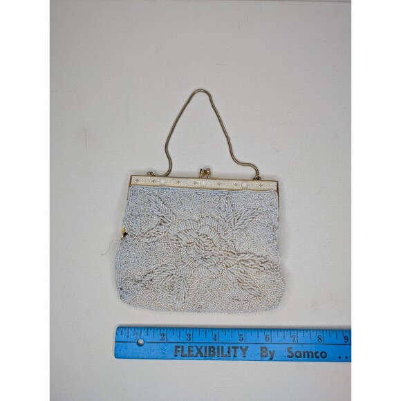 Vintage 50s 60s Beaded Embroidered Purse  Kiss Lock Clasp Metal Frame Handmade - Picture 10 of 11